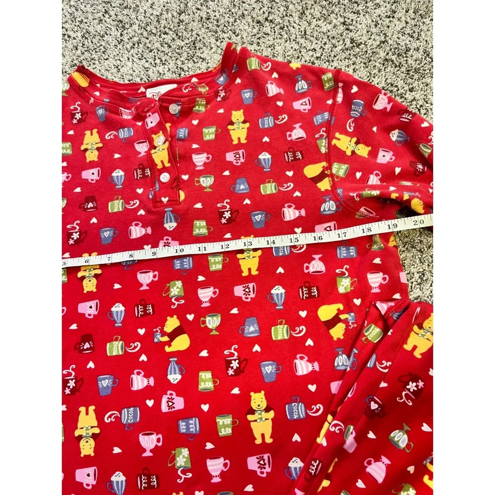 Disney Store Winnie the Pooh Vintage Pajama Set Red XS S Cocoa Cups Bears Sleep - Picture 9 of 9